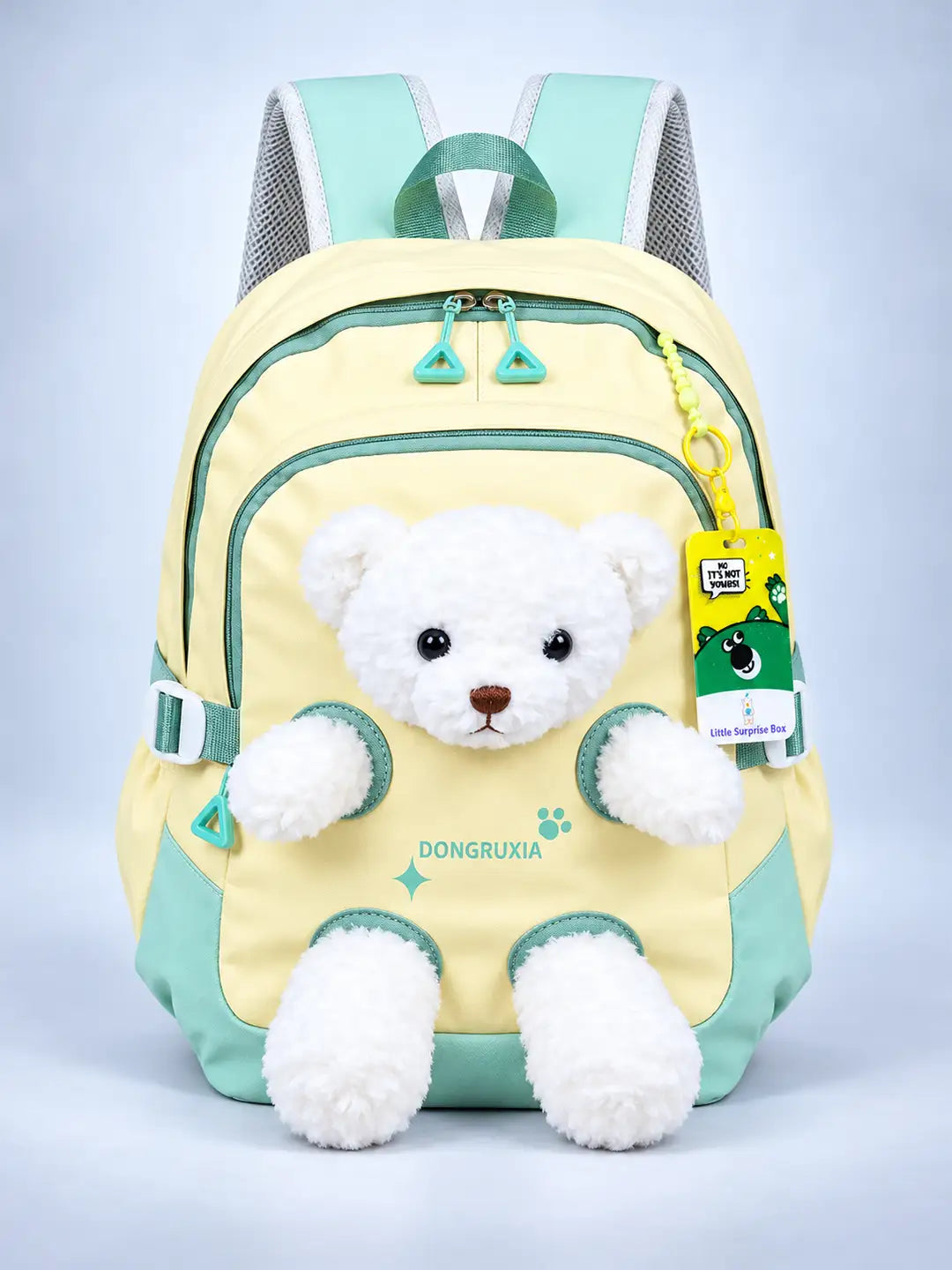 Yellow & White Teddy School & Travel Backpack for Kids, 5yrs & above with Free Luggage Tag