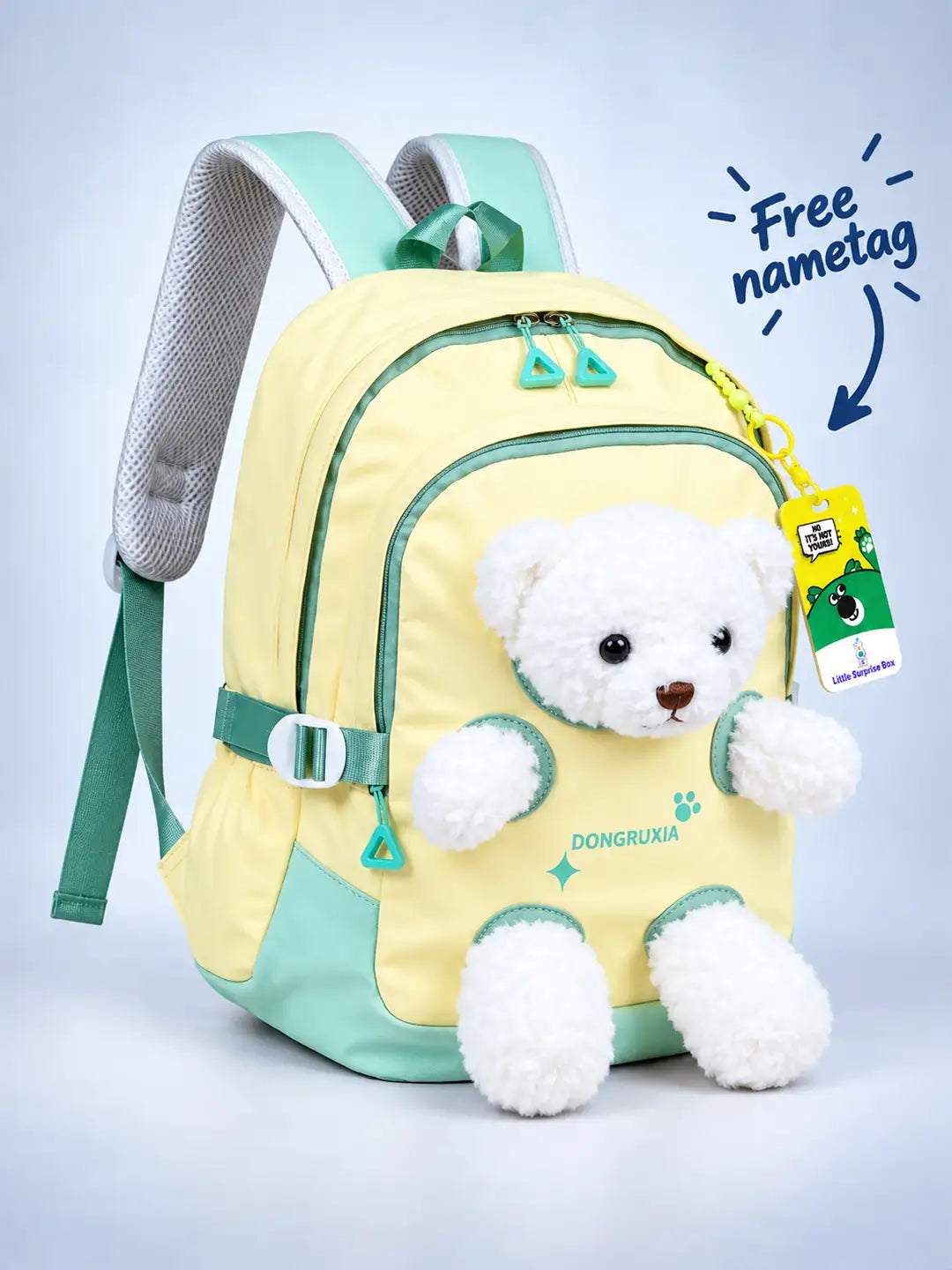 Yellow & White Teddy School & Travel Backpack for Kids, 5yrs & above with Free Luggage Tag