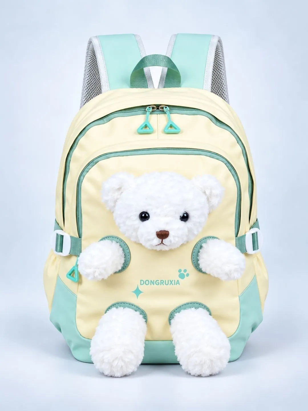 Yellow & White Teddy Tiny Toddlers Backpack with Removable Soft Toy for nursery and Playgroup