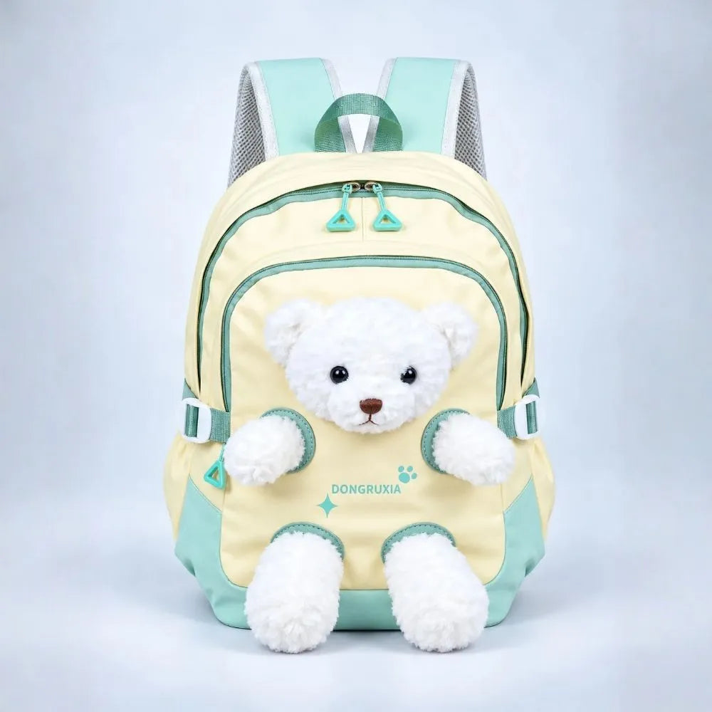 Yellow & White Teddy Tiny Toddlers Backpack with Removable Soft Toy for nursery and Playgroup