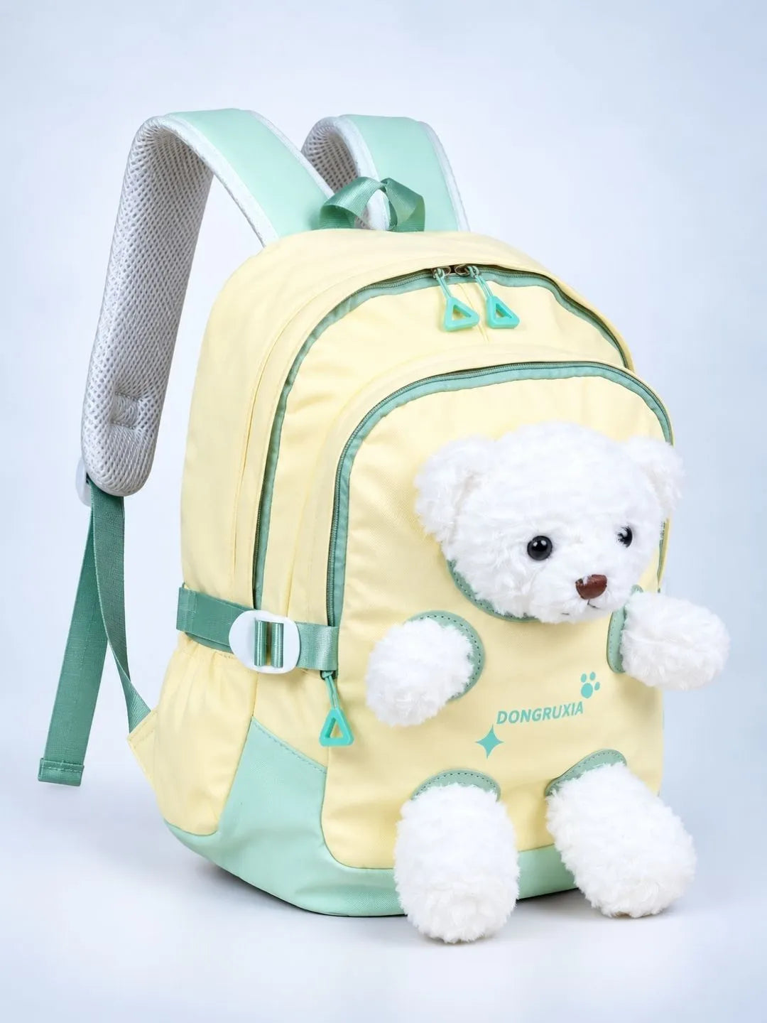 Yellow & White Teddy Tiny Toddlers Backpack with Removable Soft Toy for nursery and Playgroup