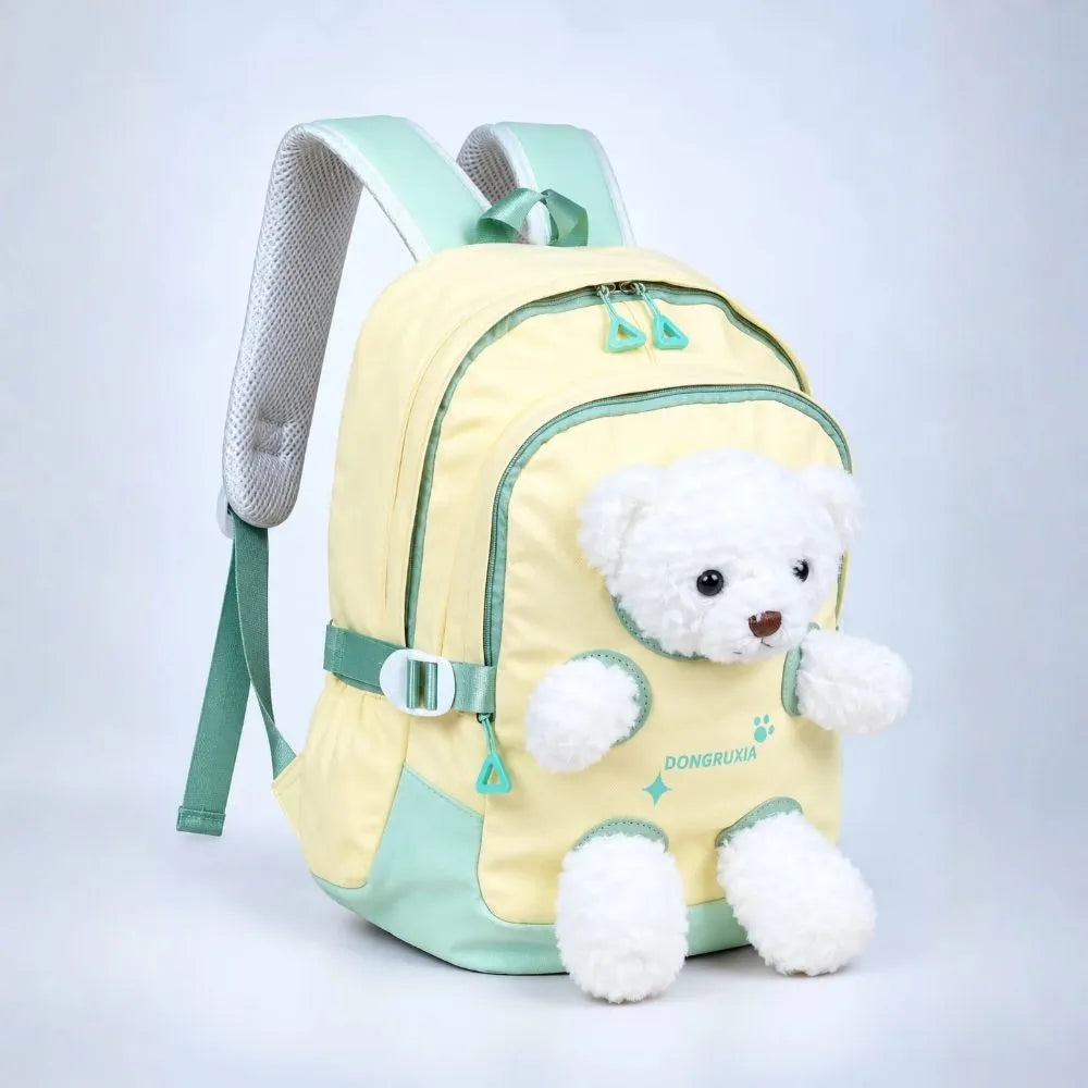Yellow & White Teddy Tiny Toddlers Backpack with Removable Soft Toy for nursery and Playgroup