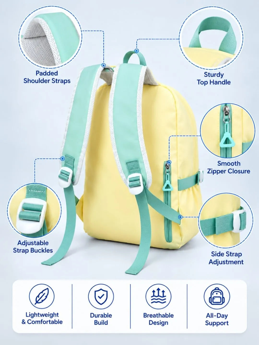 Yellow & White Teddy Tiny Toddlers Backpack with Removable Soft Toy for nursery and Playgroup