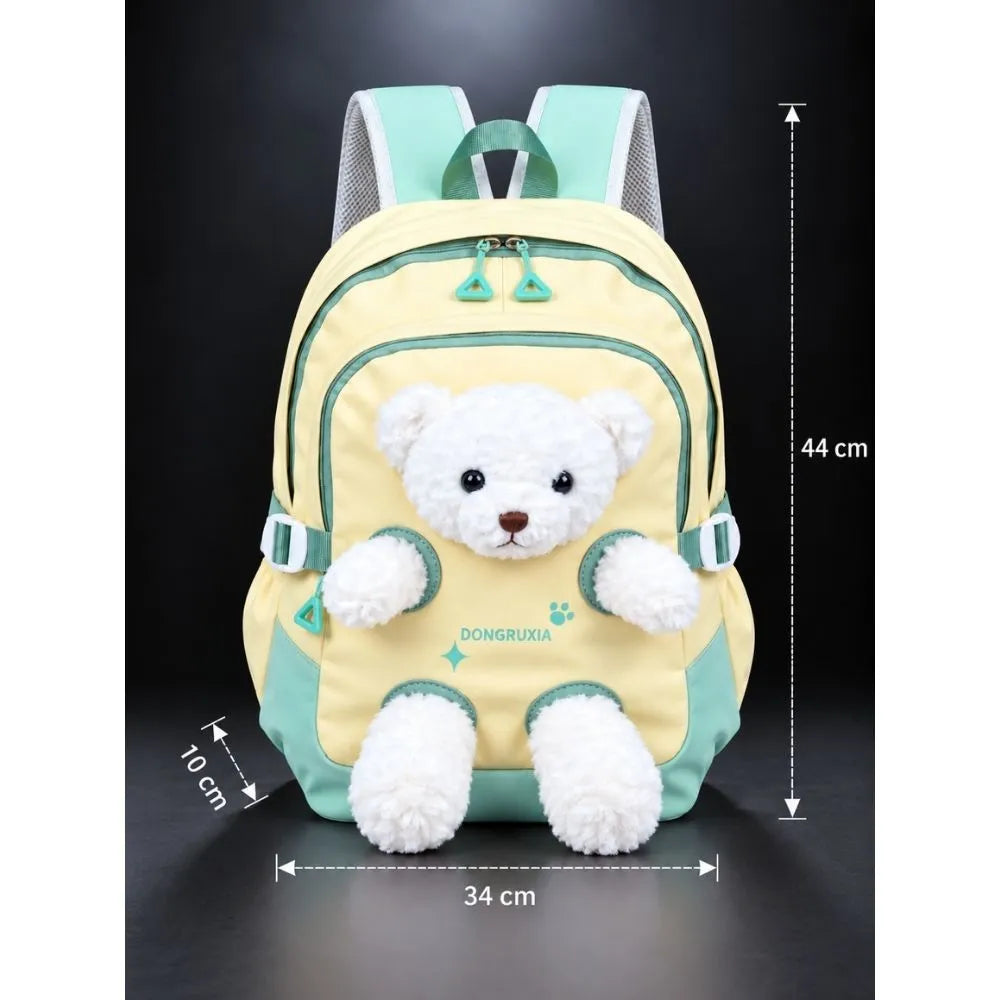 Yellow & White Teddy Tiny Toddlers Backpack with Removable Soft Toy for nursery and Playgroup