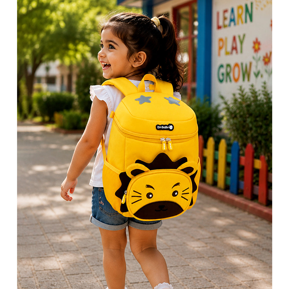 Yellow 3D Lion Face Soft Neoprene Backpack for Toddlers & Kids, 3yrs - 5yrs