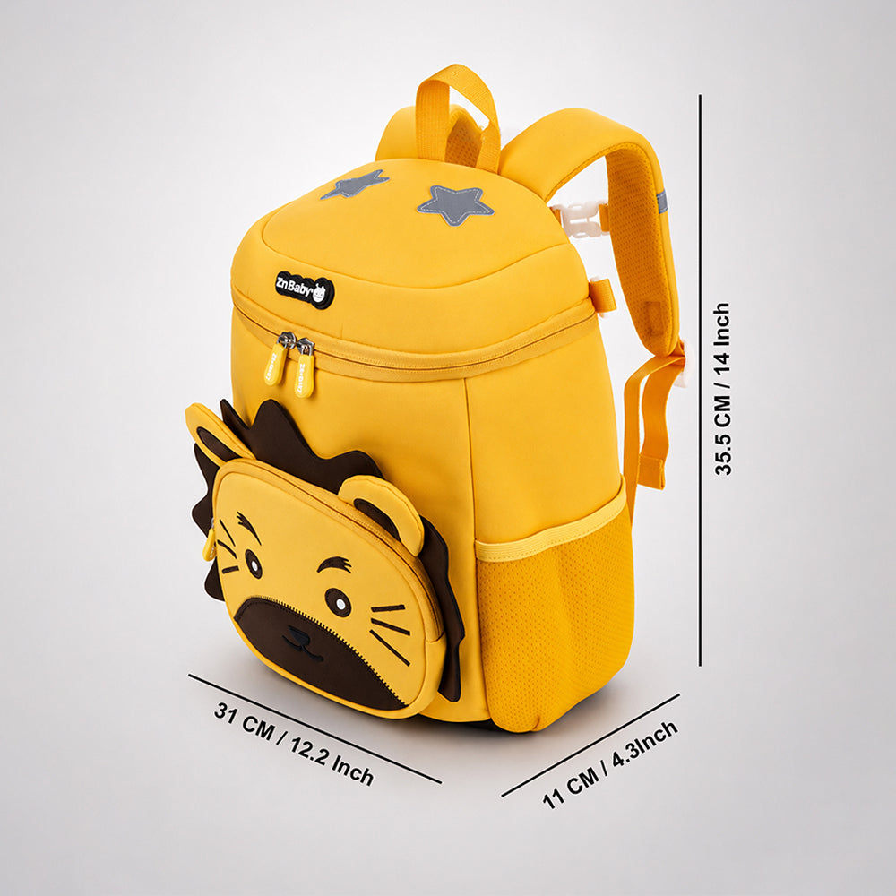 Yellow 3D Lion Face Soft Neoprene Backpack for Toddlers & Kids, 3yrs - 5yrs