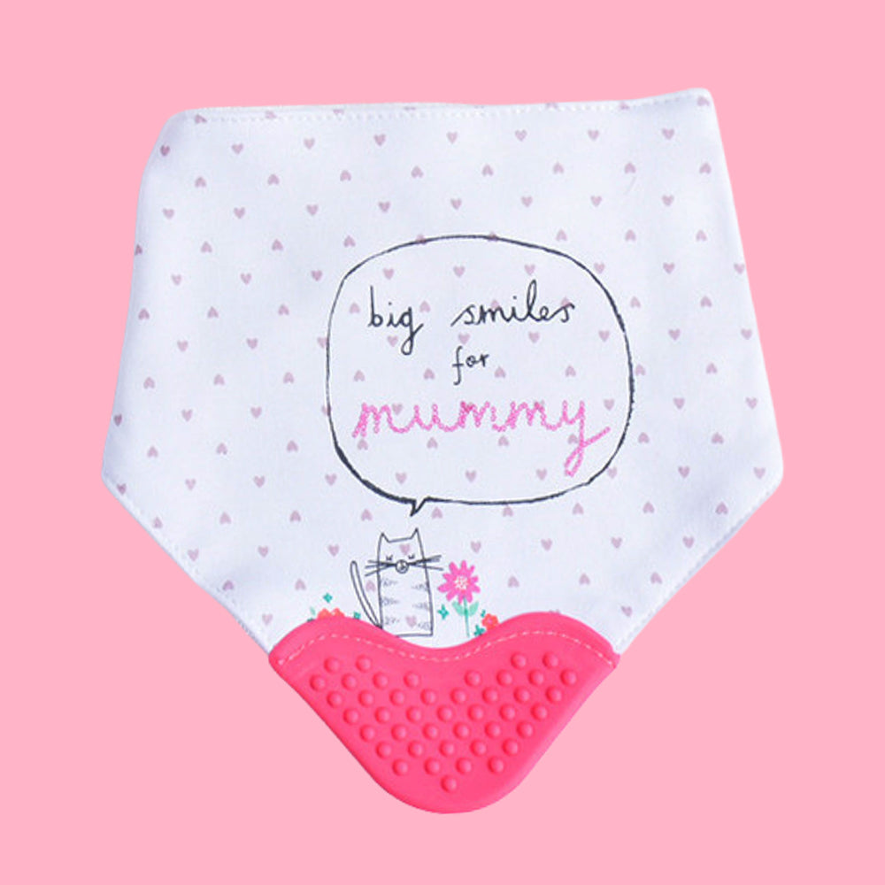 2PCS Set of Bear Hugs print premium adjustable snap button closure & Silicone Teether Flap Bibs