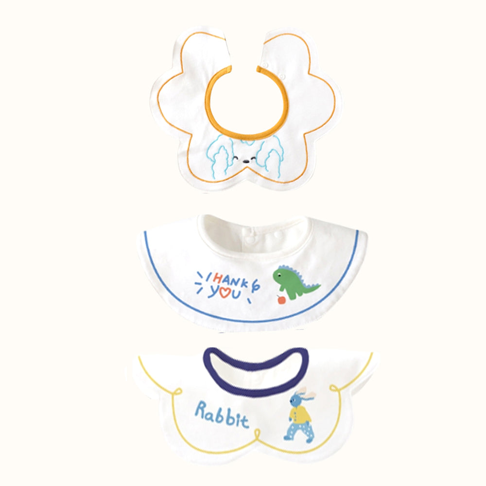 3PCS Set , Dino print premium adjustable button closure & wide shoulder size bibs