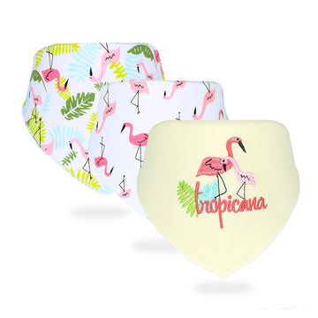 3PCS Set of Flamingo print premium adjustable snap button closure Bibs