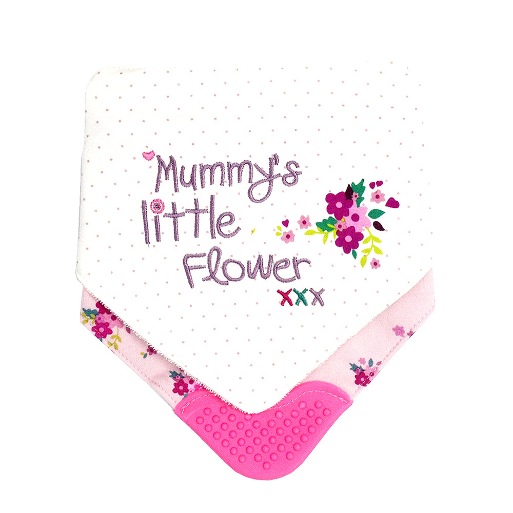 2PCS Set of Floral print premium adjustable snap button closure & Silicone Teether Flap Bibs