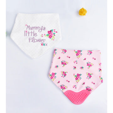 2PCS Set of Floral print premium adjustable snap button closure & Silicone Teether Flap Bibs