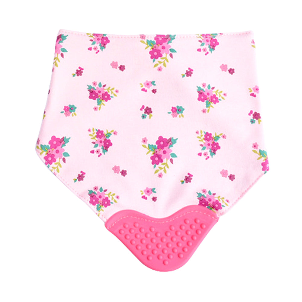 2PCS Set of Floral print premium adjustable snap button closure & Silicone Teether Flap Bibs