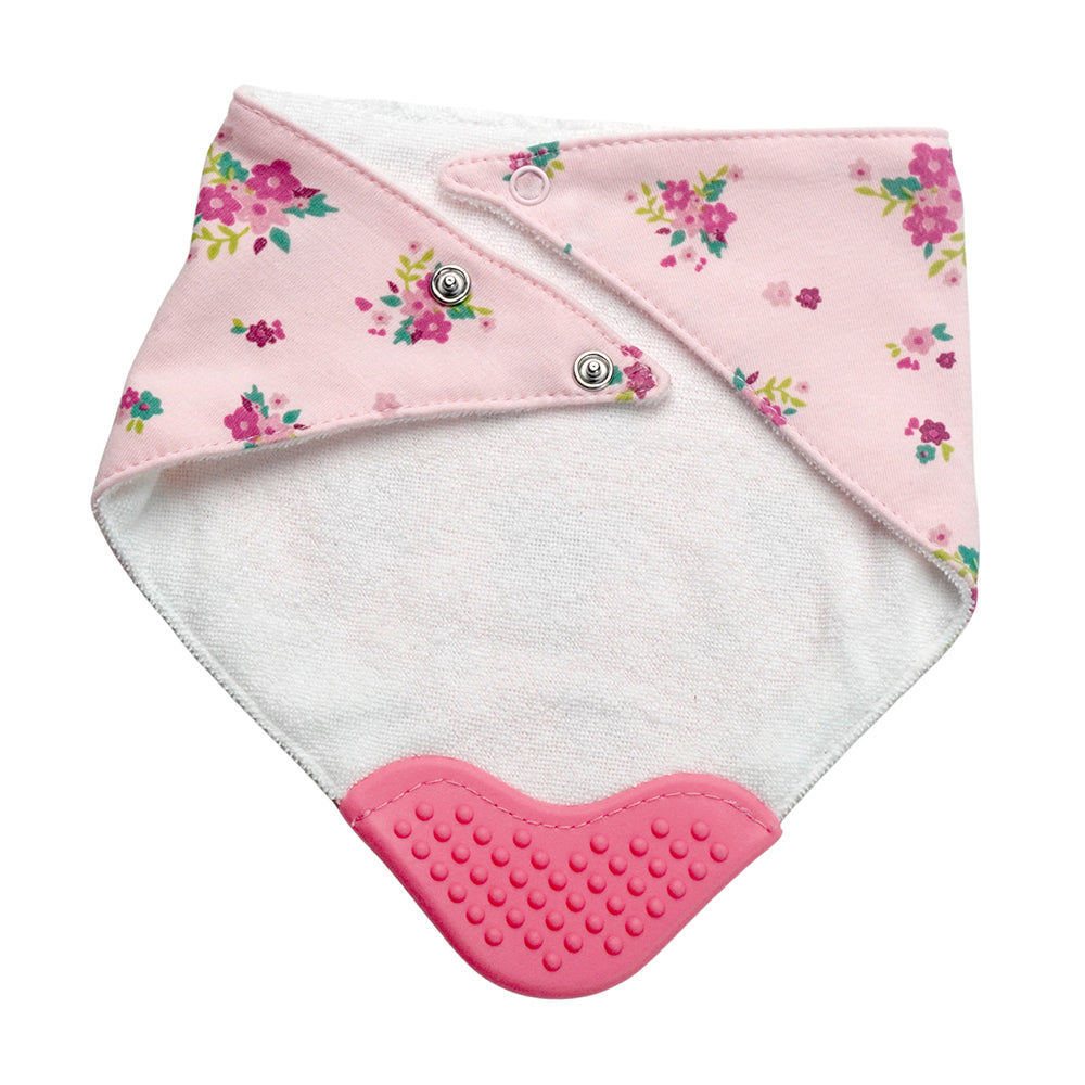 2PCS Set of Floral print premium adjustable snap button closure & Silicone Teether Flap Bibs