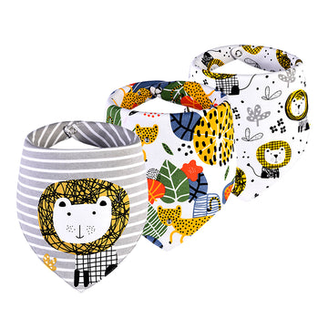 3PCS Set of Geometric Animals print premium adjustable snap button closure Bibs