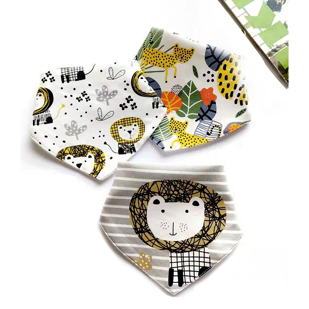 3PCS Set of Geometric Animals print premium adjustable snap button closure Bibs