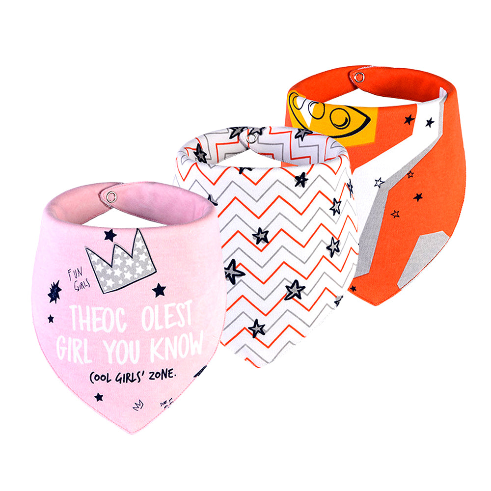 3PCS Set of Pink Crown premium adjustable snap button closure Bibs