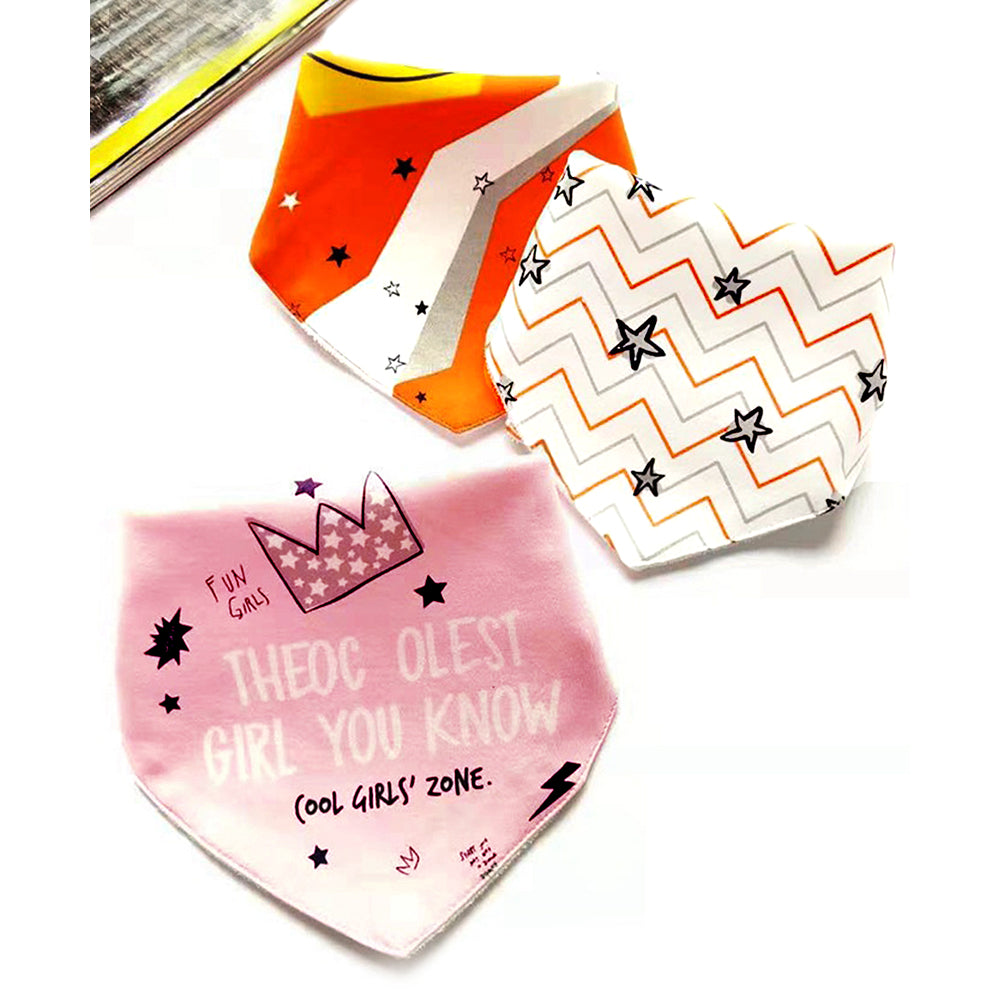 3PCS Set of Pink Crown premium adjustable snap button closure Bibs