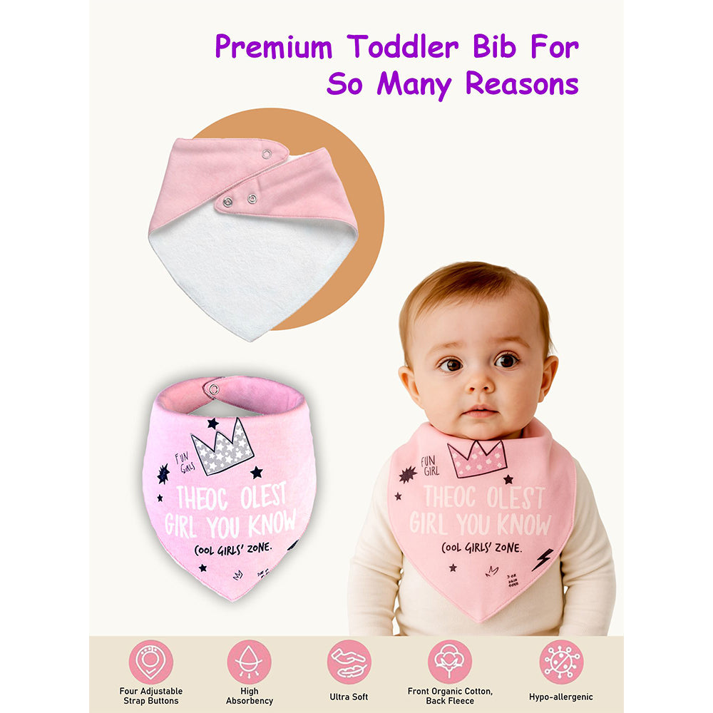 3PCS Set of Pink Crown premium adjustable snap button closure Bibs