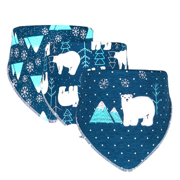 3PCS Set of Polar Bear print premium adjustable snap button closure Bibs