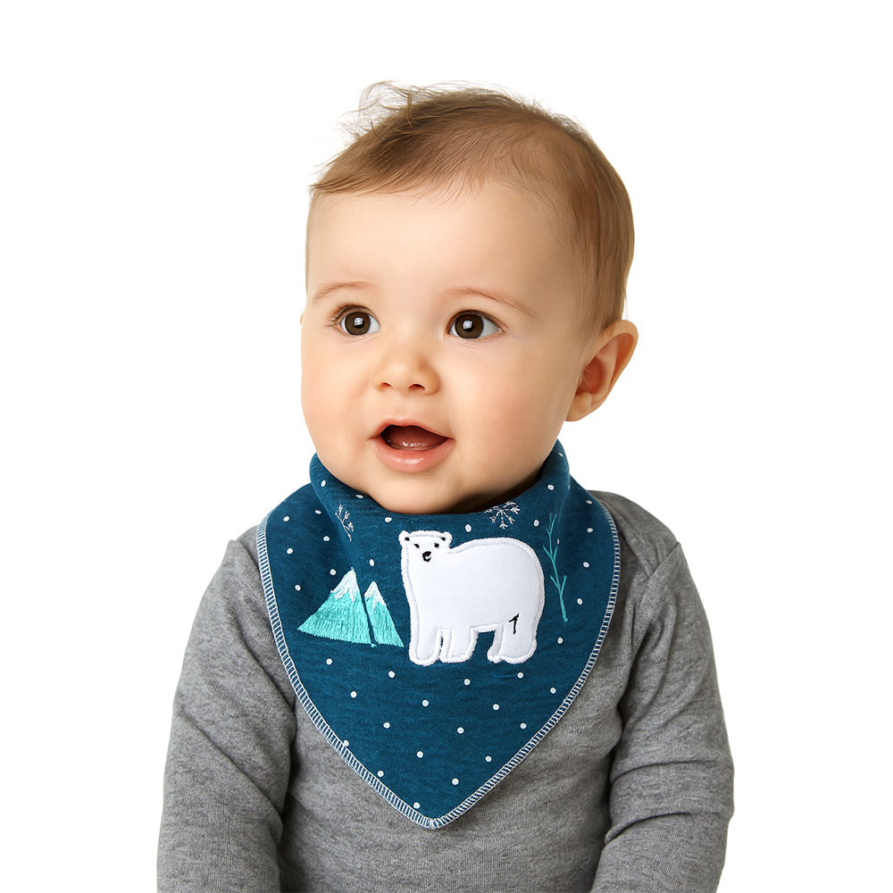 3PCS Set of Polar Bear print premium adjustable snap button closure Bibs