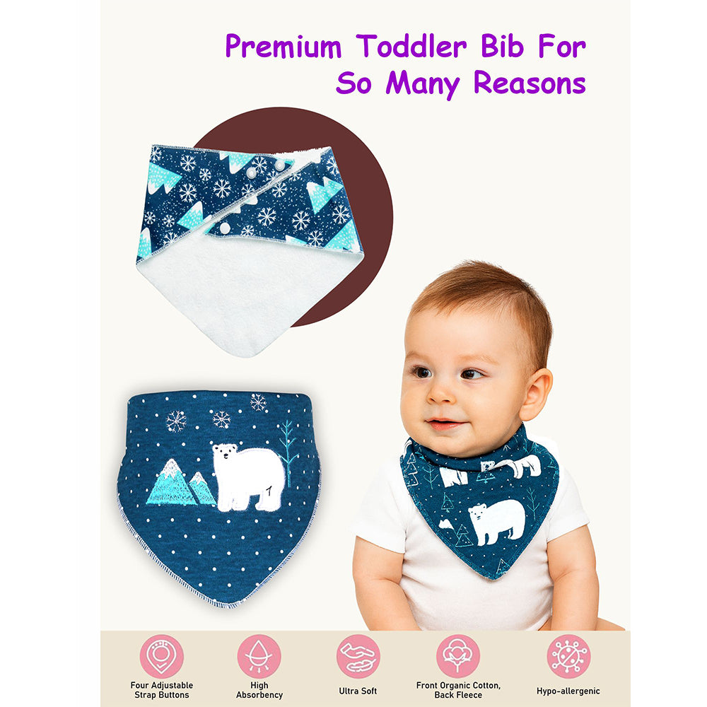 3PCS Set of Polar Bear print premium adjustable snap button closure Bibs