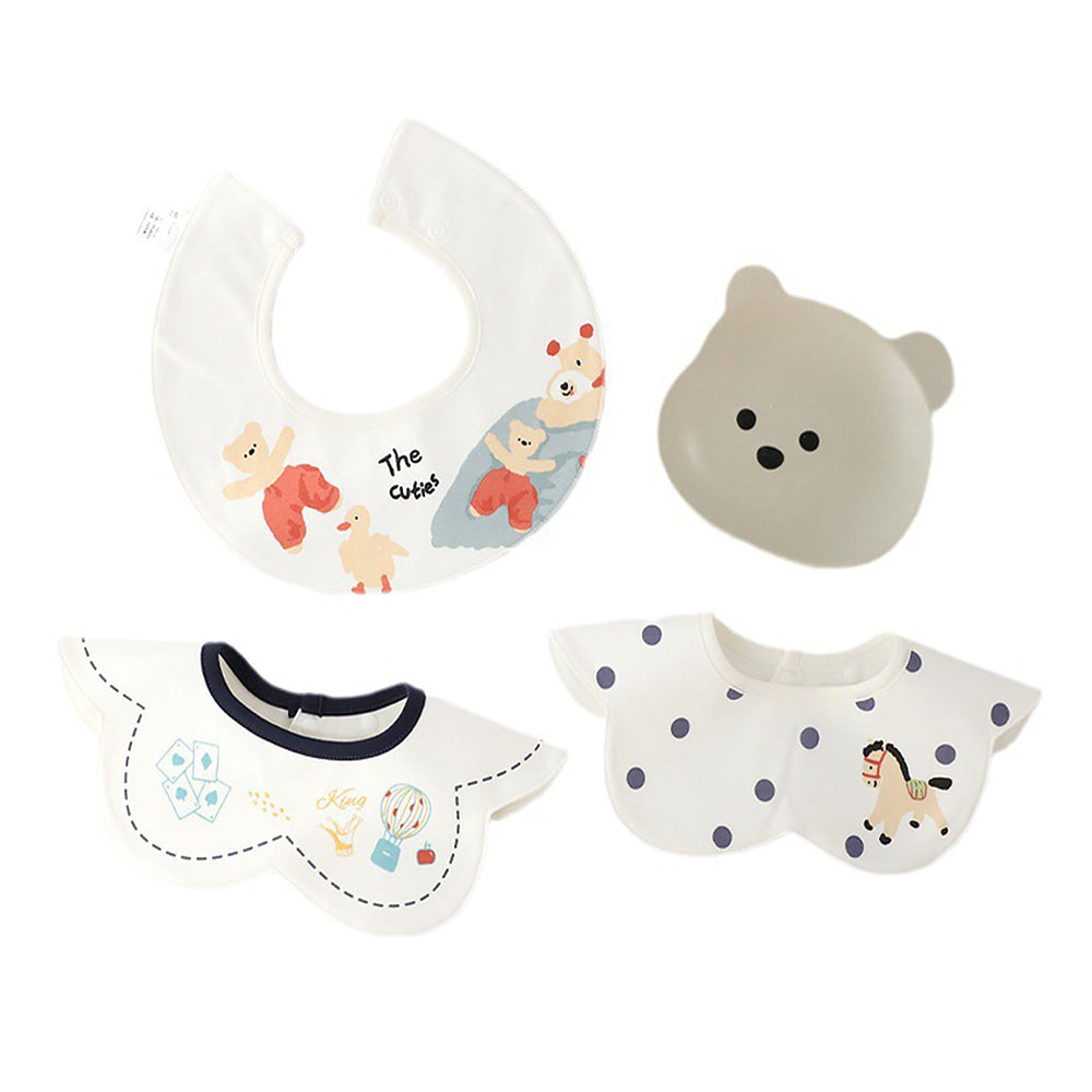 3PCS Set , Ted Duck print premium adjustable button closure & wide shoulder size bibs