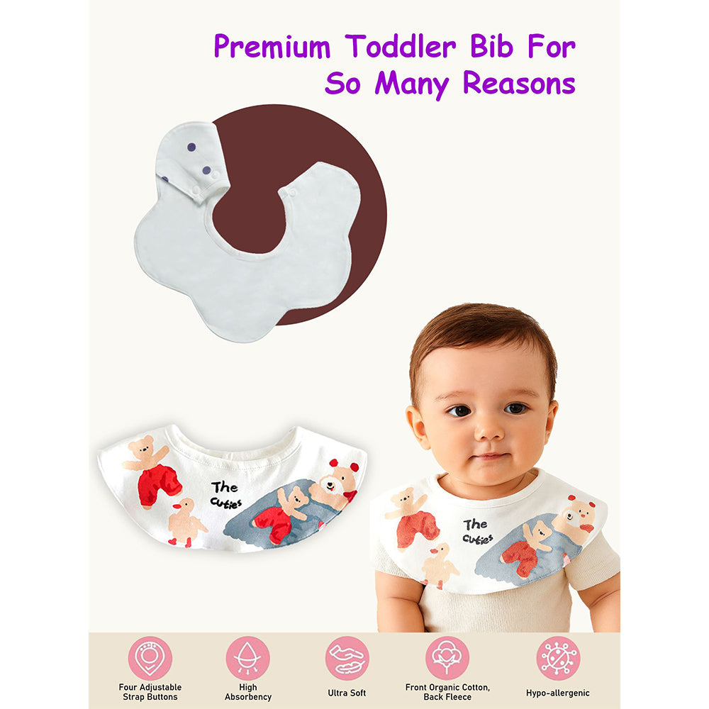 3PCS Set , Ted Duck print premium adjustable button closure & wide shoulder size bibs