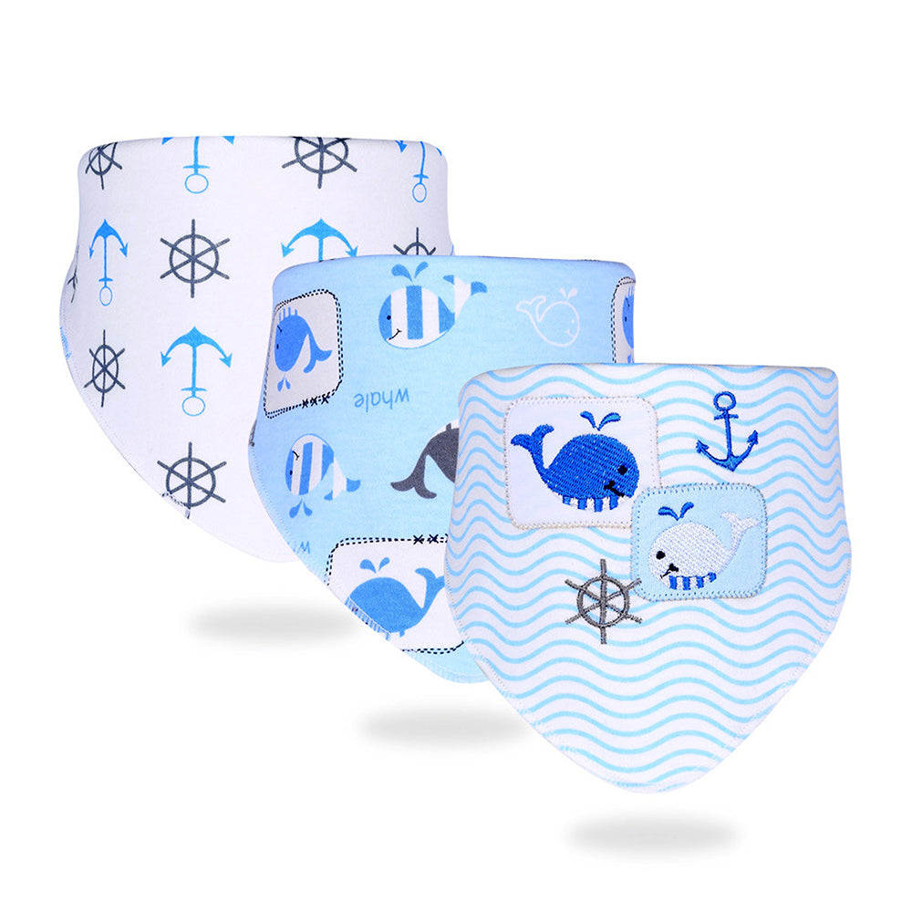 3PCS Set of Whale print premium adjustable snap button closure Bibs