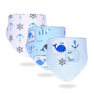 3PCS Set of Whale print premium adjustable snap button closure Bibs