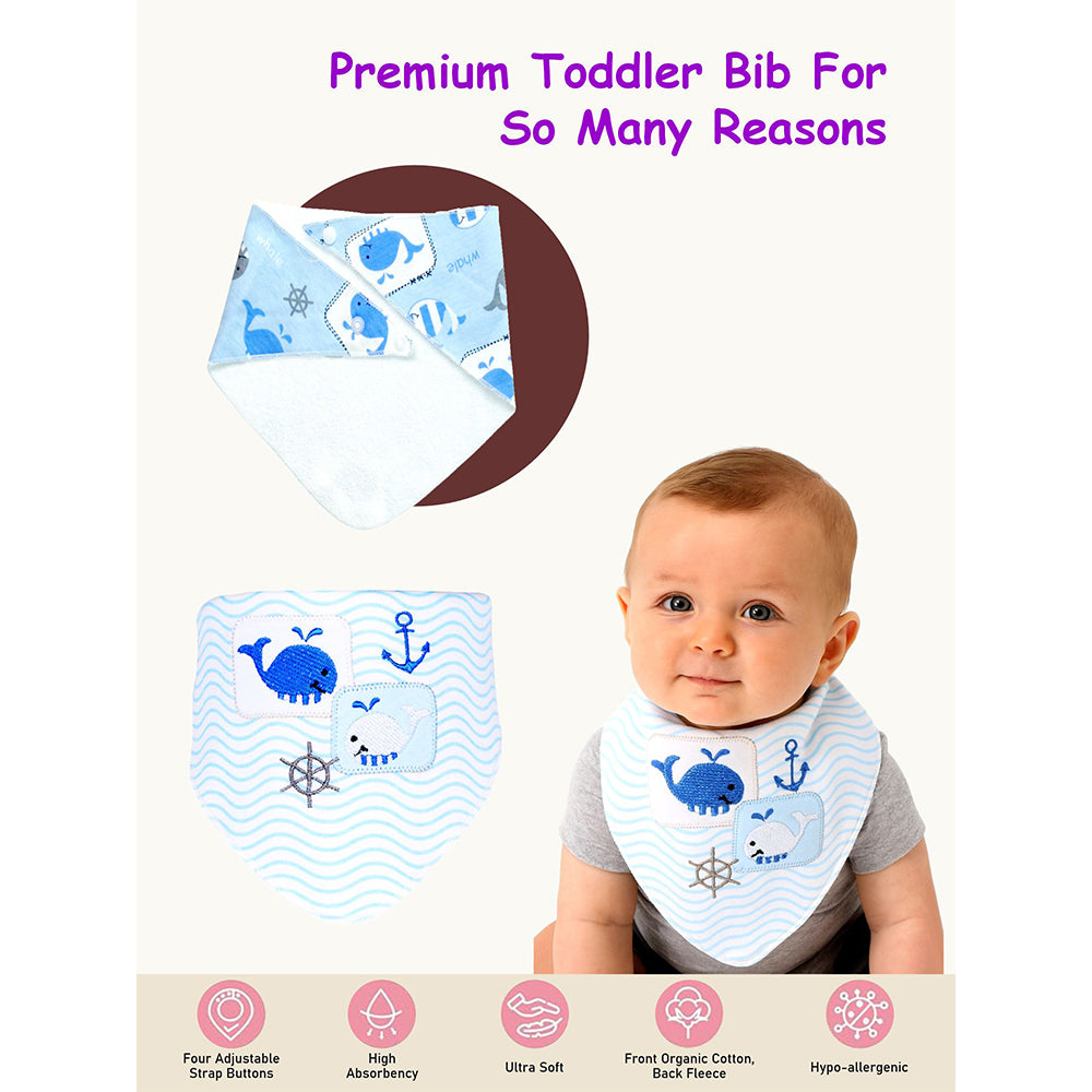 3PCS Set of Whale print premium adjustable snap button closure Bibs