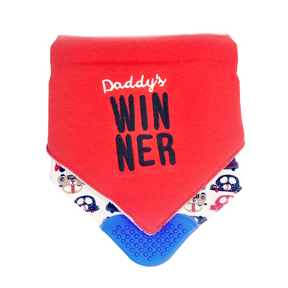 2PCS Set of Winner print premium adjustable snap button closure & Silicone teether Flap Bibs