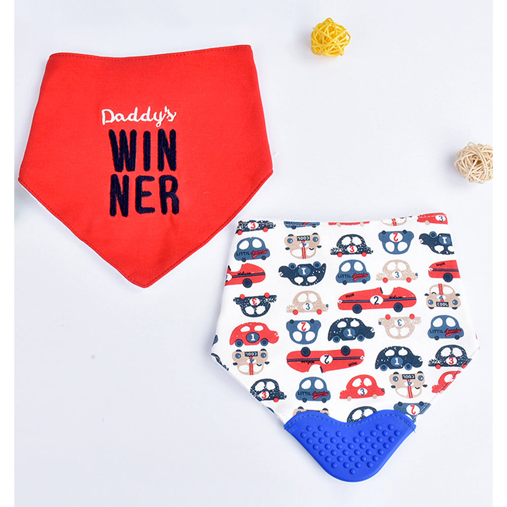 2PCS Set of Winner print premium adjustable snap button closure & Silicone teether Flap Bibs