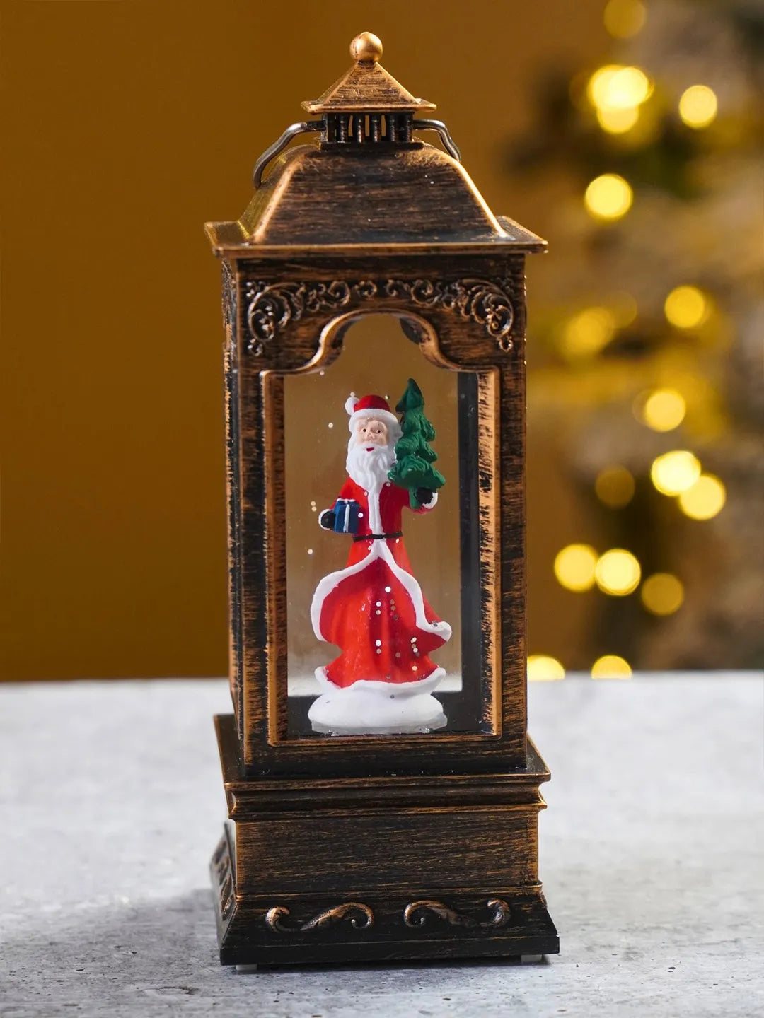 Santa Claus Antique Lantern with Musical Glitter Water and Lights, Christmas Home Décor