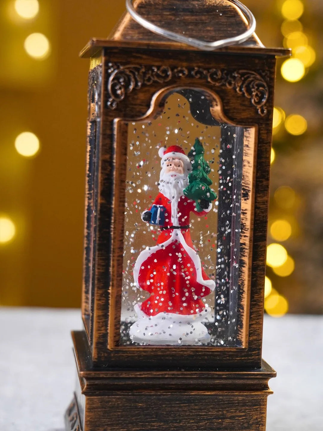 Santa Claus Antique Lantern with Musical Glitter Water and Lights, Christmas Home Décor