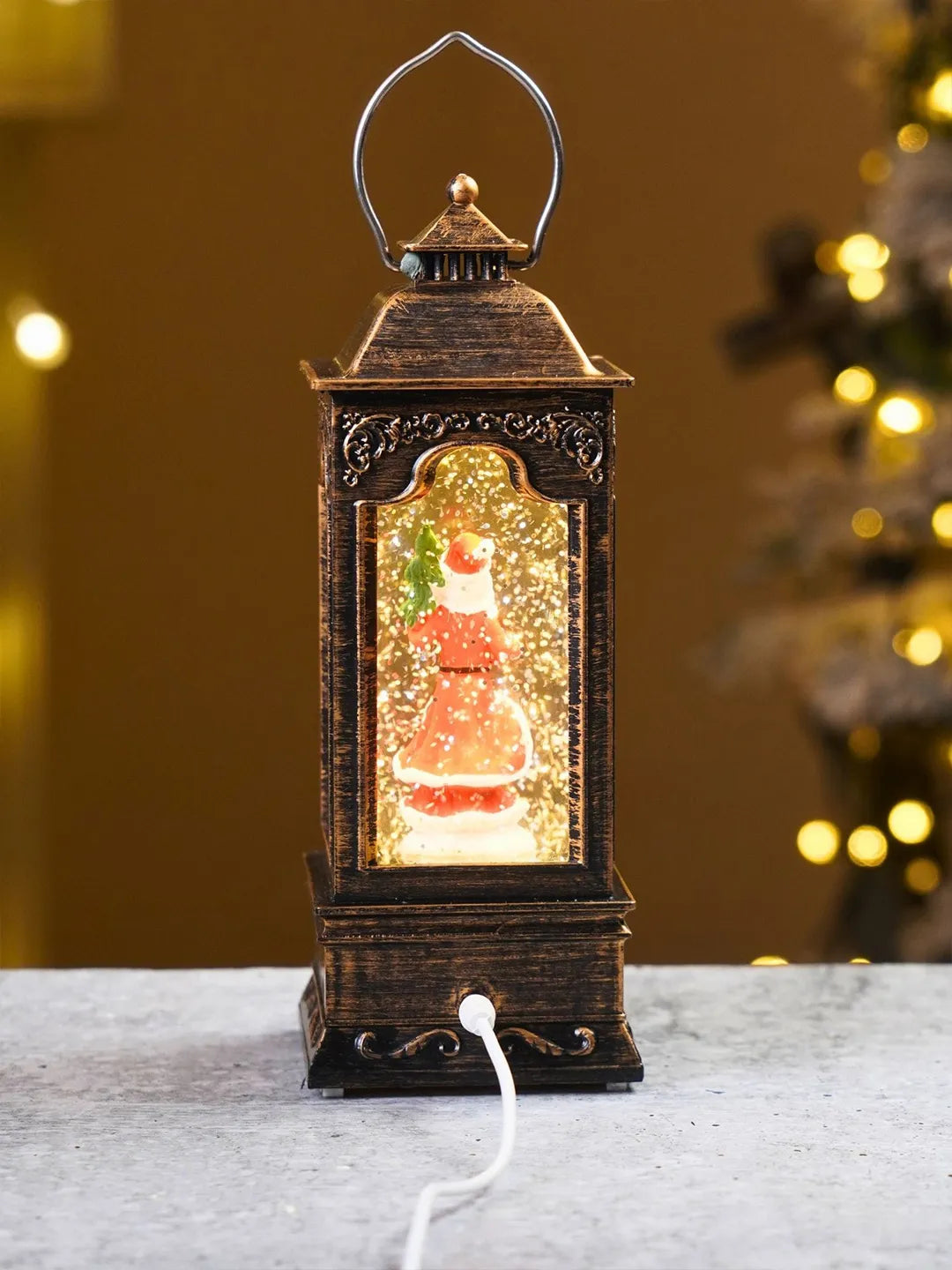 Santa Claus Antique Lantern with Musical Glitter Water and Lights, Christmas Home Décor