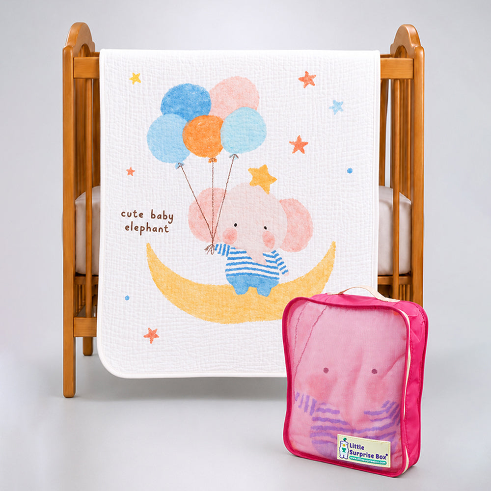 Baby Elephant with Balloons, Super Soft Muslin Cotton Blanket for Newborns & Infants with Free Storage Pouch