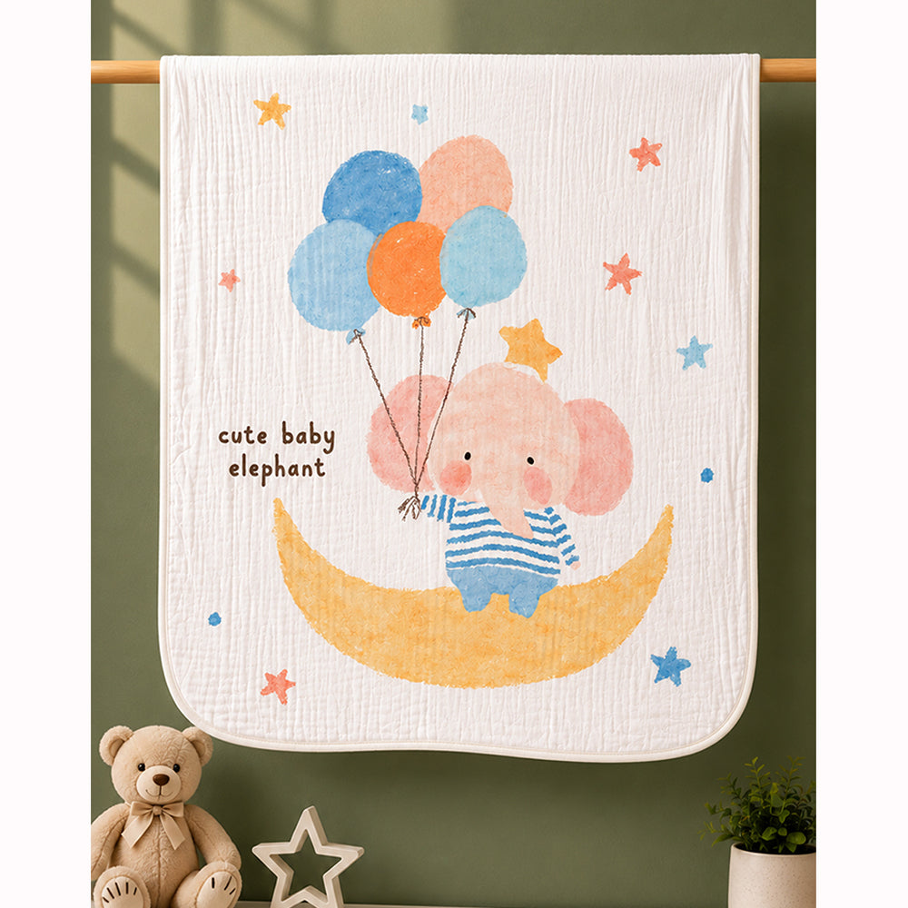 Baby Elephant with Balloons, Super Soft Muslin Cotton Blanket for Newborns & Infants with Free Storage Pouch