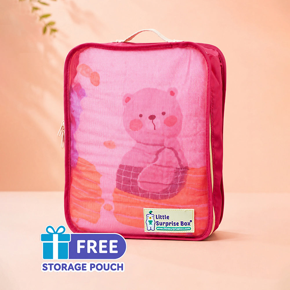Bear Toy Train Super Soft Muslin Cotton Blanket for Newborns & Infants with Free Storage Pouch