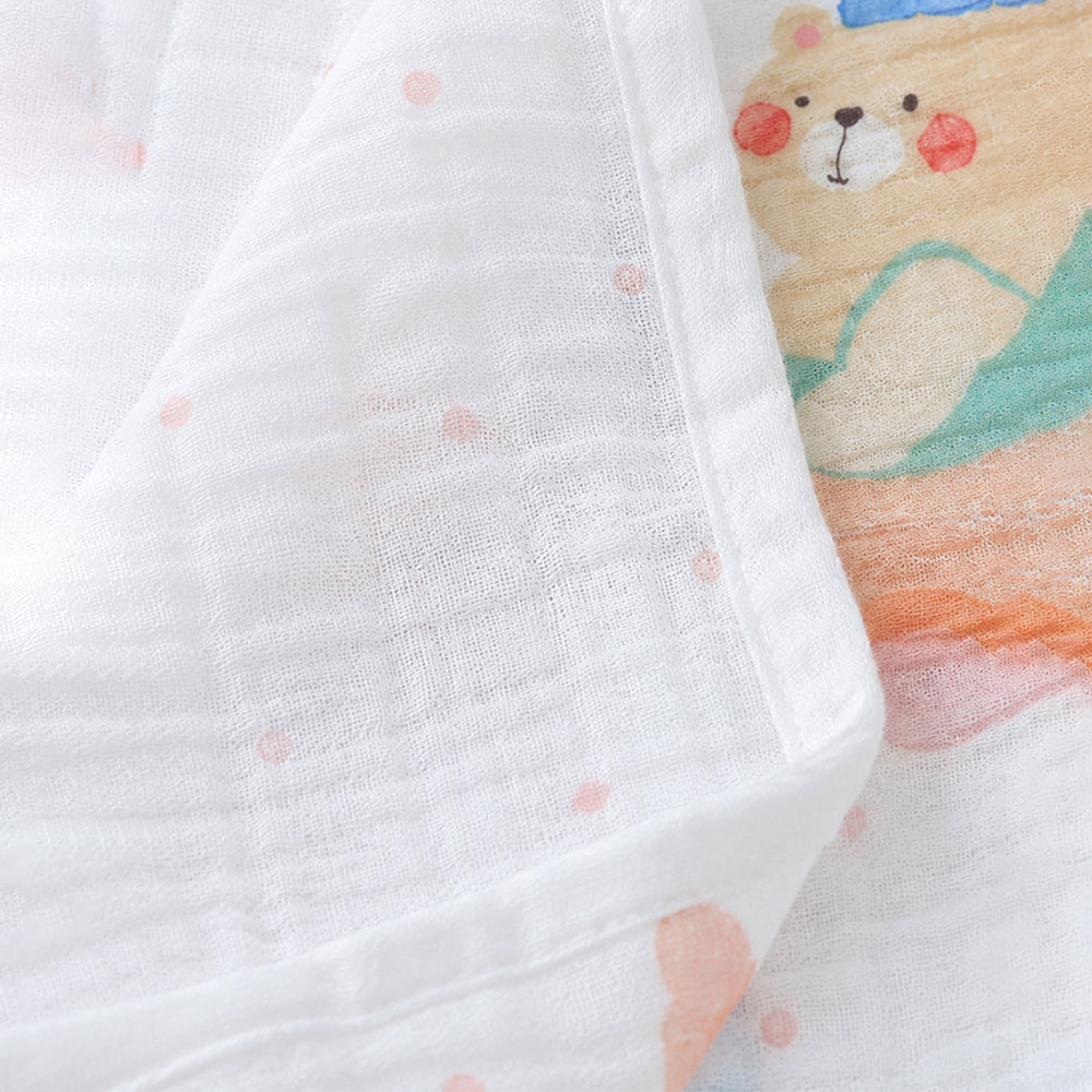 Bear Toy Train Super Soft Muslin Cotton Blanket for Newborns & Infants with Free Storage Pouch