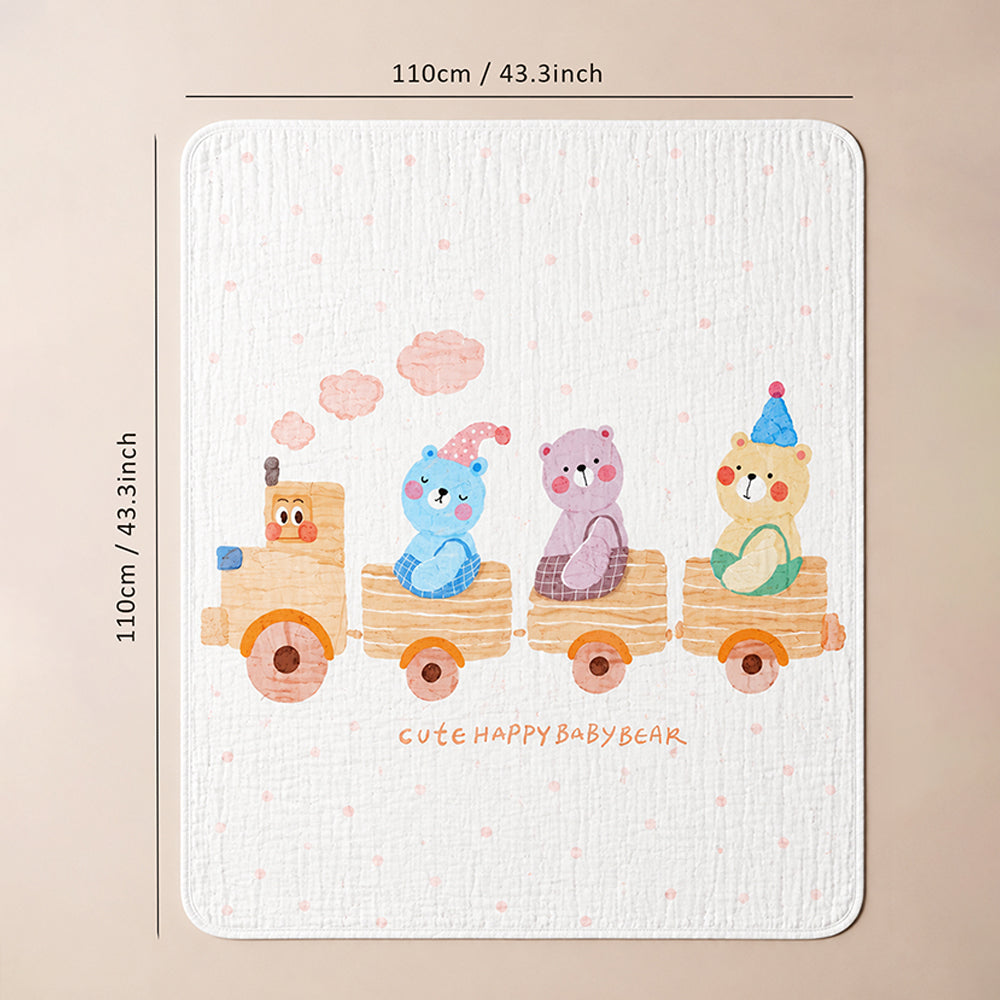 Bear Toy Train Super Soft Muslin Cotton Blanket for Newborns & Infants with Free Storage Pouch