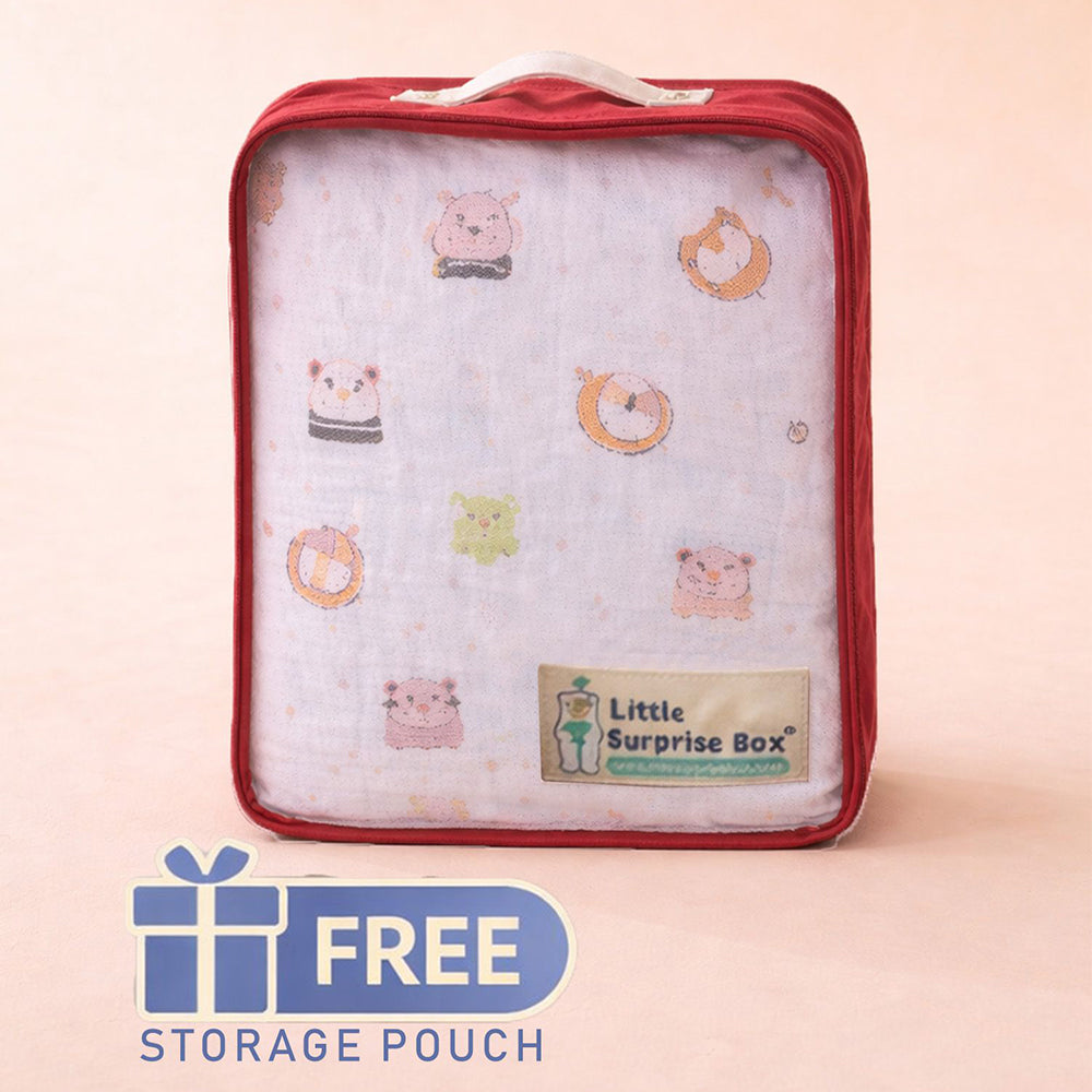 Blue Animal Kingdom, Super Soft Breathable Pure Muslin Cotton Blanket for Newborns & Infants with free storage pouch