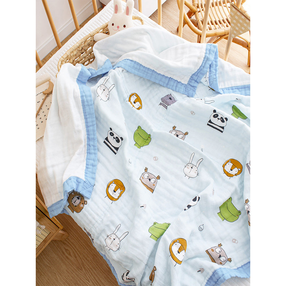 Blue Animal Kingdom, Super Soft Breathable Pure Muslin Cotton Blanket for Newborns & Infants with free storage pouch