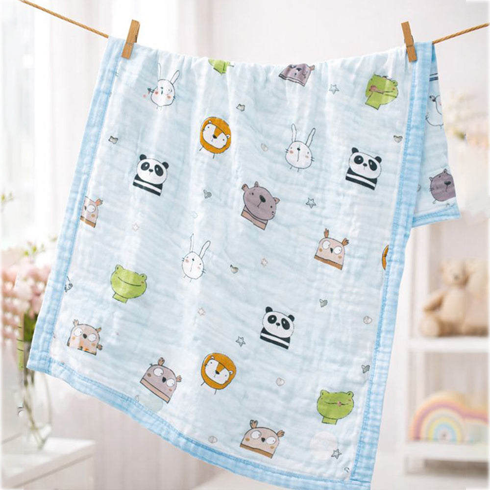 Blue Animal Kingdom, Super Soft Breathable Pure Muslin Cotton Blanket for Newborns & Infants with free storage pouch
