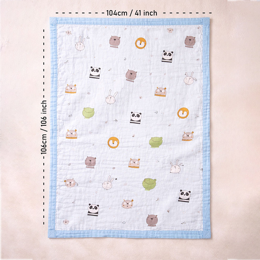 Blue Animal Kingdom, Super Soft Breathable Pure Muslin Cotton Blanket for Newborns & Infants with free storage pouch