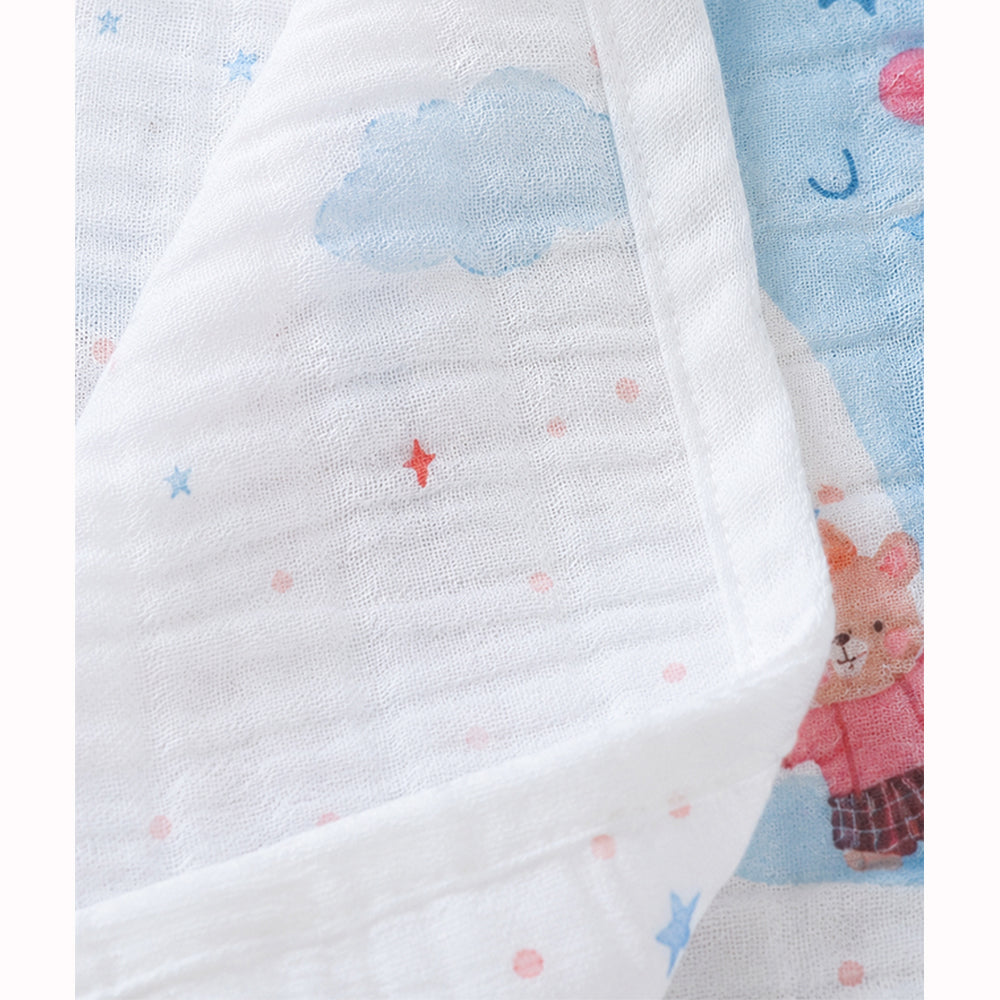 Blue Elephant & Rainbow Super Soft Muslin Cotton Blanket for Newborns & Infants with Free Storage Pouch