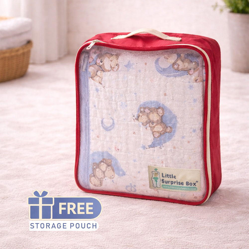 Blue Moon Teddy , Super Soft Breathable Pure Muslin Cotton Blanket for Newborns & Infants with free storage pouch