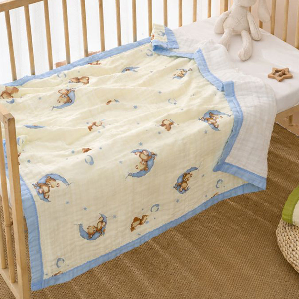 Blue Moon Teddy , Super Soft Breathable Pure Muslin Cotton Blanket for Newborns & Infants with free storage pouch