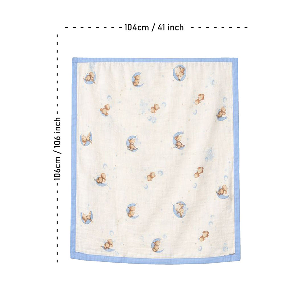 Blue Moon Teddy , Super Soft Breathable Pure Muslin Cotton Blanket for Newborns & Infants with free storage pouch