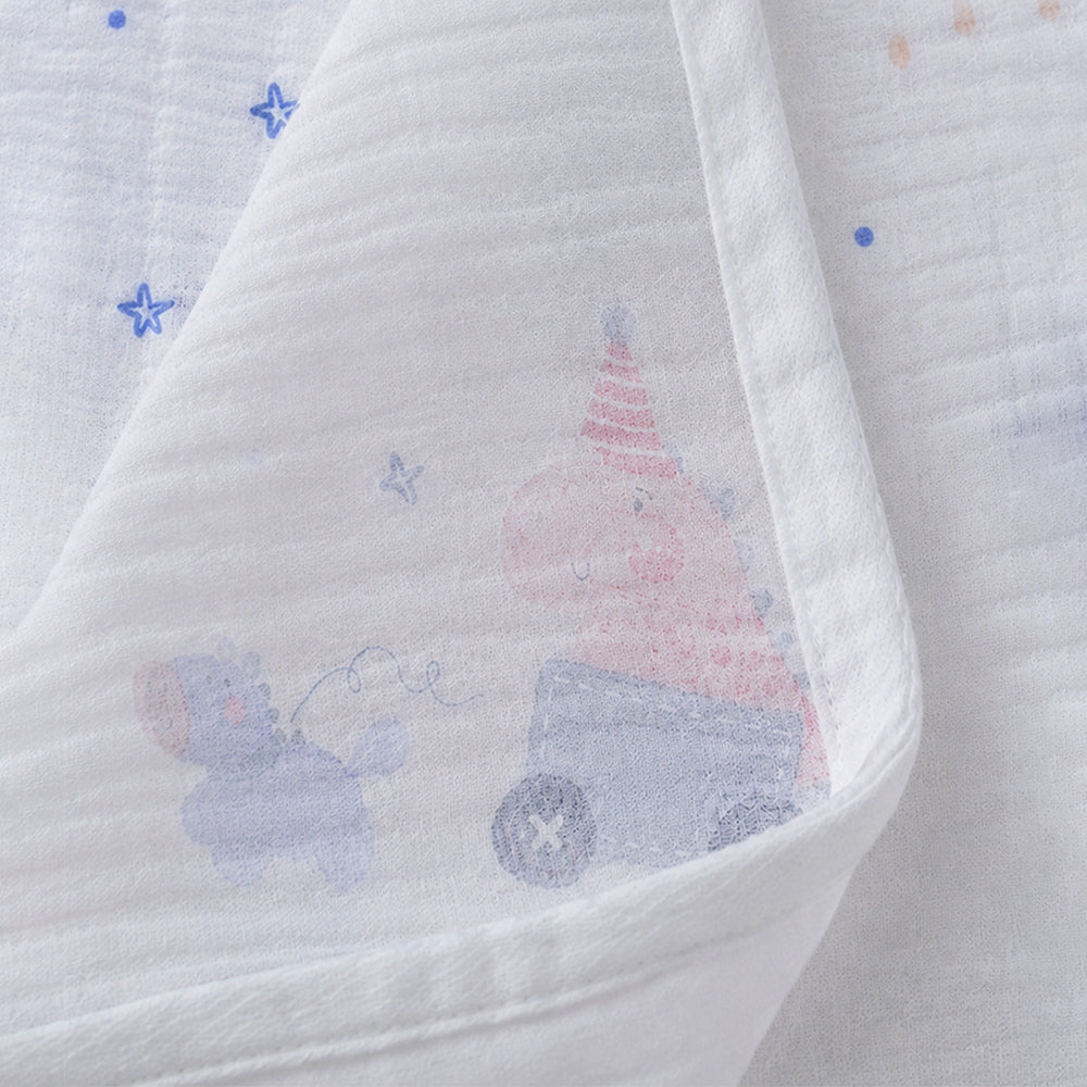 Cute Happy Dino Super Soft Muslin Cotton Blanket for Newborns & Infants with Free Storage Pouch