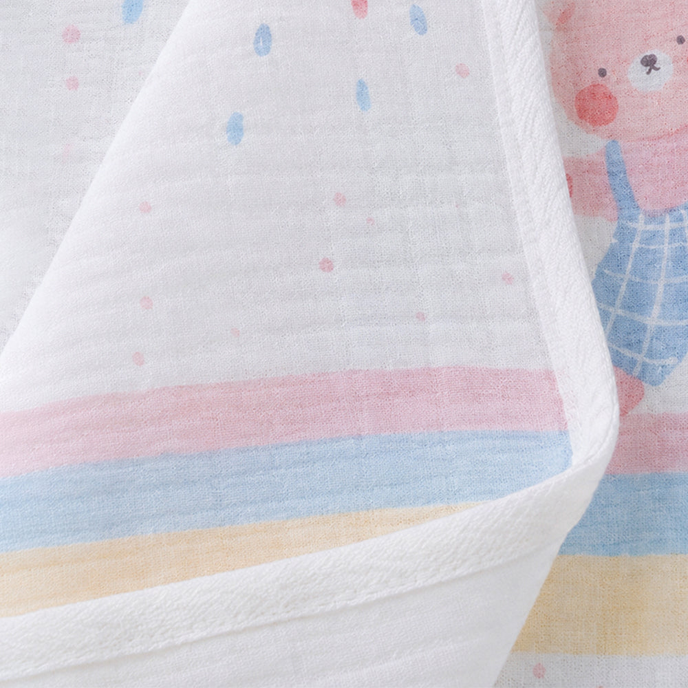 Party Ducklings & Bear Super Soft Muslin Cotton Blanket for Newborns & Infants with Free Storage Pouch